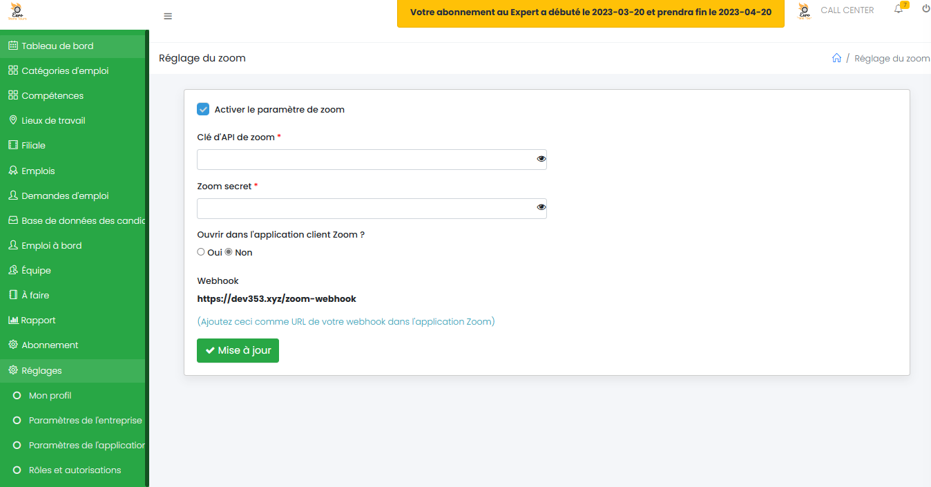 logo centre d'appelle-Intégration de Zoom